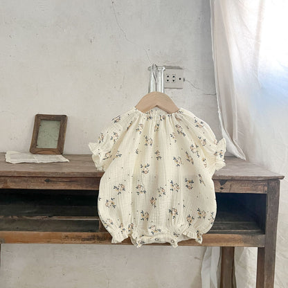 ベビー フラワー ナチュラル キャミソール ワンピース ロンパース 半袖 セットアップ 5380B - mamahalo shop - 半袖ロンパース - ベビー服 - 子供服 - 男の子 - 女の子