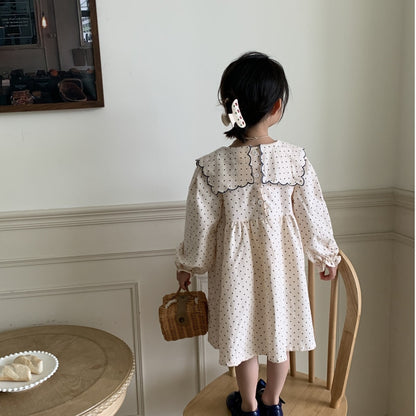 -キッズ みずたま チェリー 刺繍 長袖 ワンピース - mamahalo shop - 長袖ワンピース -  べビー服 - 子供服 - 男の子 - 女の子
