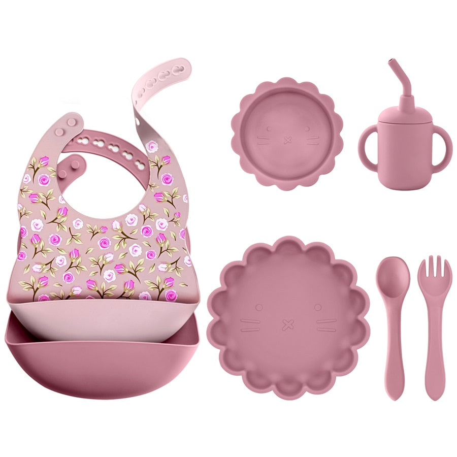 -6個セット シリコン セット ベビー ビブ 吸盤 ボウル カップ トレーニング スプーン フォーク - mamahalo shop - ベビーキッズ食器 -  べビー服 - 子供服 - 男の子 - 女の子