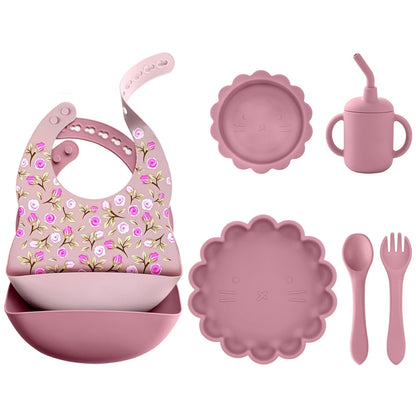 -6個セット シリコン セット ベビー ビブ 吸盤 ボウル カップ トレーニング スプーン フォーク - mamahalo shop - ベビーキッズ食器 -  べビー服 - 子供服 - 男の子 - 女の子