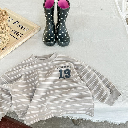 -キッズ ボーダー プリント 長袖 ルーズ Tシャツ トップス - mamahalo shop - 長袖Tシャツ -  べビー服 - 子供服 - 男の子 - 女の子