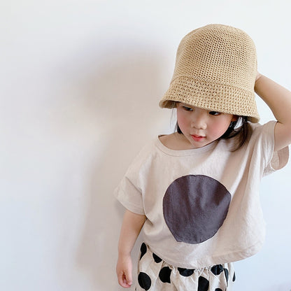-キッズ まる サークル パッチワーク 半袖 ルーズ Tシャツ - mamahalo shop - 半袖Tシャツ -  べビー服 - 子供服 - 男の子 - 女の子