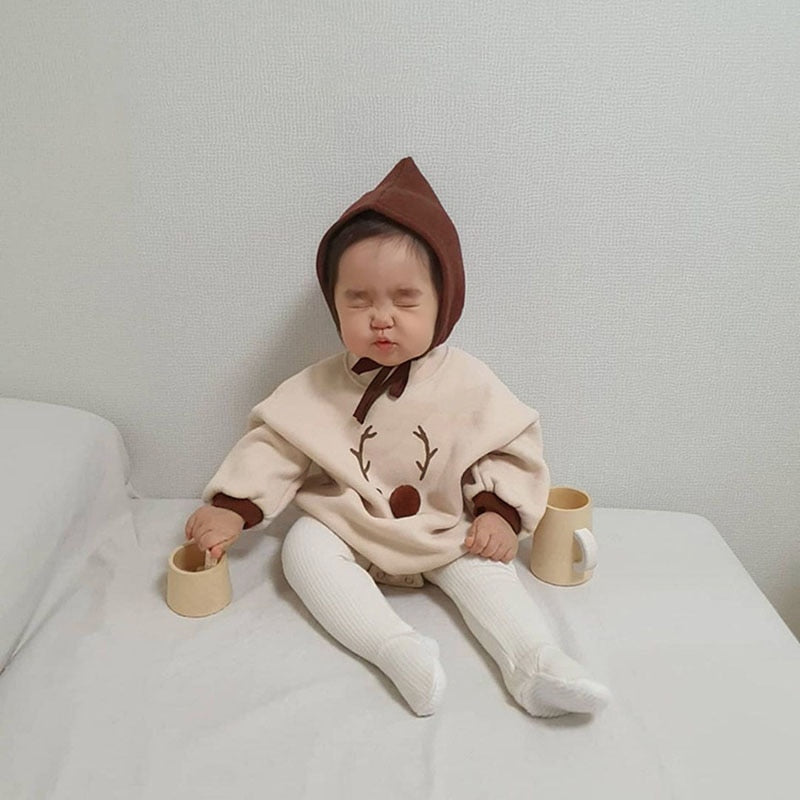 -ベビー トナカイ 裏フリース 長袖 ロンパース とんがり 帽子【mh0001176】 - mamahalo shop - 長袖ロンパース -  べビー服 - 子供服 - 男の子 - 女の子