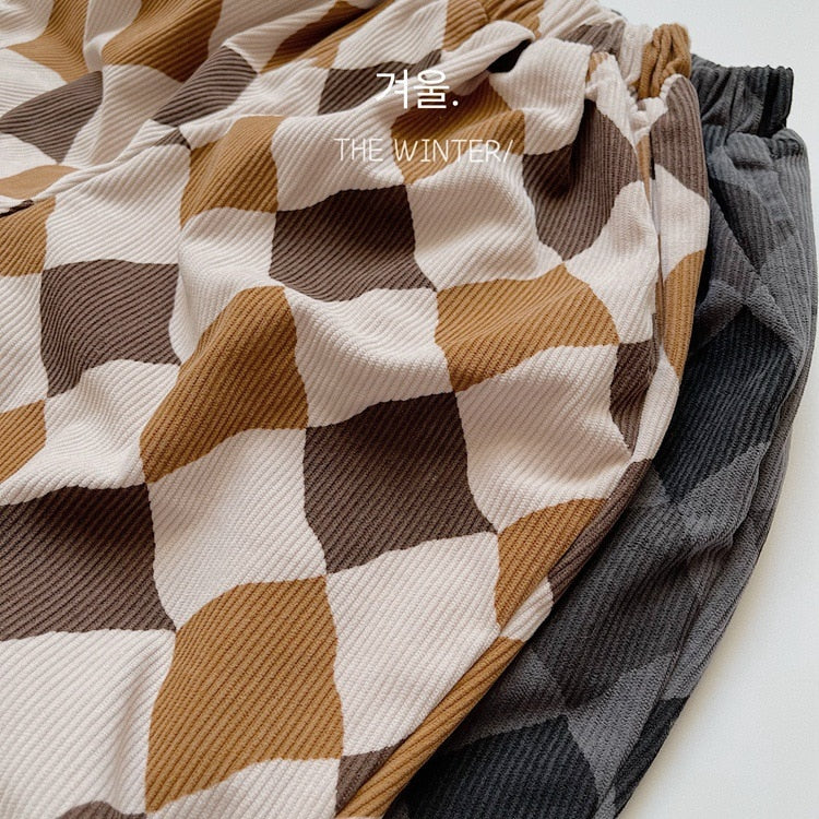 -キッズ チェックコーデュロイ 裏フリース パンツ 暖パン - mamahalo shop - ロングパンツ・スウェットパンツ -  べビー服 - 子供服 - 男の子 - 女の子