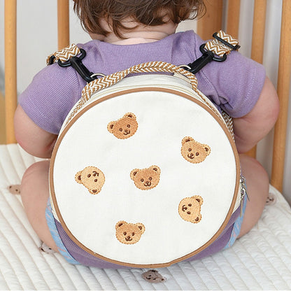 -ベビー くま ベア 刺繍 バックパック 円形 リュック 鞄【mh0000985】 - mamahalo shop - メッセンジャーバッグ -  べビー服 - 子供服 - 男の子 - 女の子