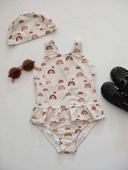 -キッズ ガールズ 女の子 ワンピース 水着 スイムウェア ラッシュガード 帽子 セット【mh0001414】 - mamahalo shop - ベビー用水着 -  べビー服 - 子供服 - 男の子 - 女の子