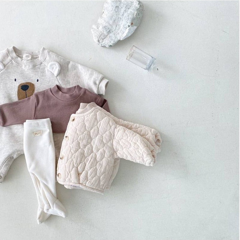 -☺︎ ベビー くま耳 裏起毛 長袖 ロンパース - mamahalo shop - 長袖ロンパース -  べビー服 - 子供服 - 男の子 - 女の子