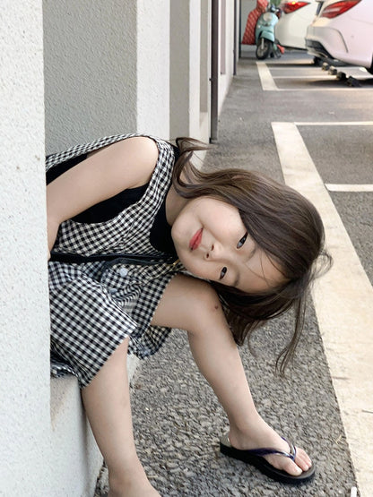 -キッズ チェック ジャンプスーツ サロペット パンツ【mh0001563】 - mamahalo shop - ノースリーブジャンプスーツ -  べビー服 - 子供服 - 男の子 - 女の子