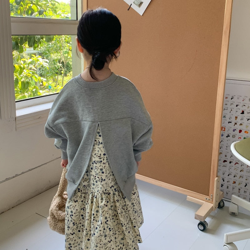 -キッズ ドッキング スウェット フラワー スカート ワンピース - mamahalo shop - 長袖ワンピース -  べビー服 - 子供服 - 男の子 - 女の子