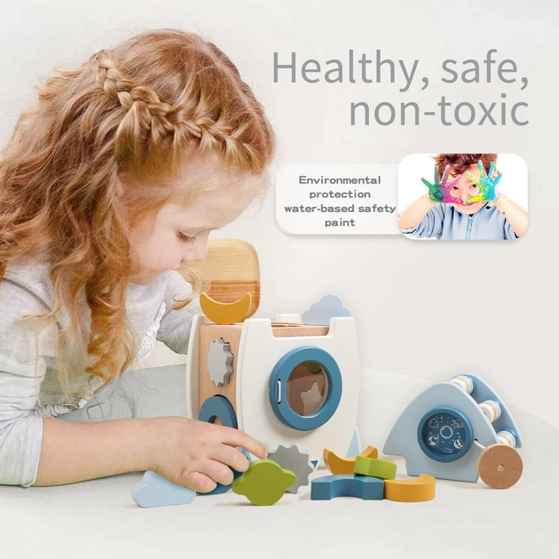 おもちゃ ウッドトイ 木製 ジグソー パズル ロケット 宇宙 月 星 - mamahalo shop - Toy (おもちゃ・木製玩具）etc. - ベビー服 - 子供服 - 男の子 - 女の子