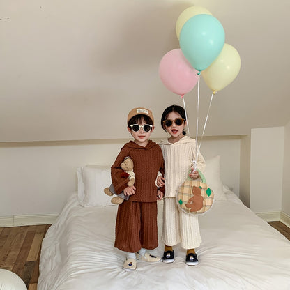 -キッズ ニット セットアップ フーディ パーカー セーター ワイド パンツ - mamahalo shop - 長袖セットアップ -  べビー服 - 子供服 - 男の子 - 女の子