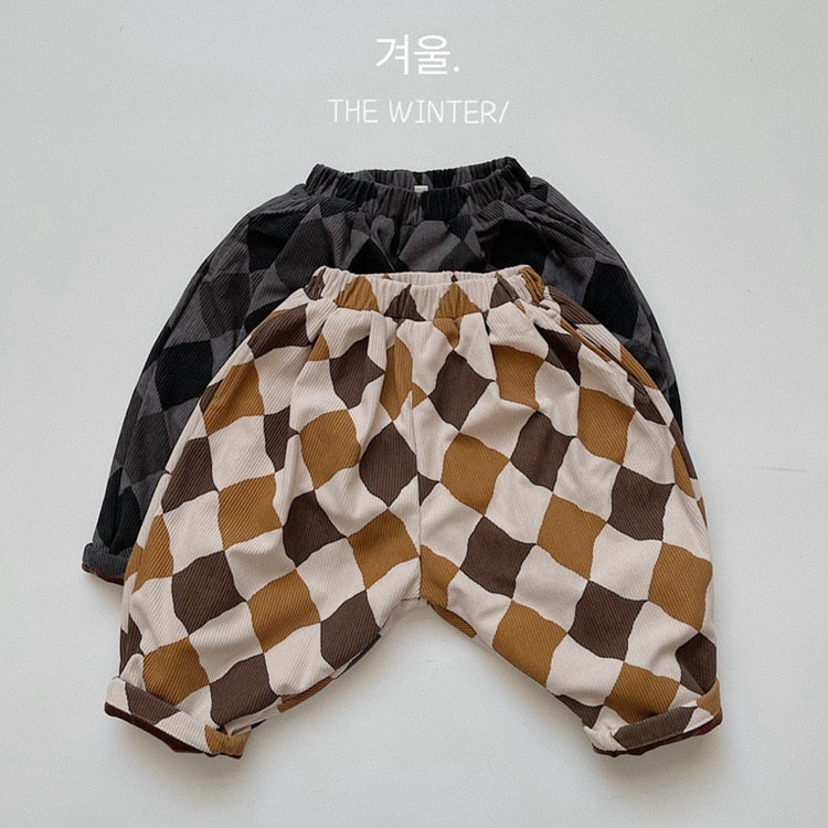 -キッズ チェックコーデュロイ 裏フリース パンツ 暖パン - mamahalo shop - ロングパンツ・スウェットパンツ -  べビー服 - 子供服 - 男の子 - 女の子