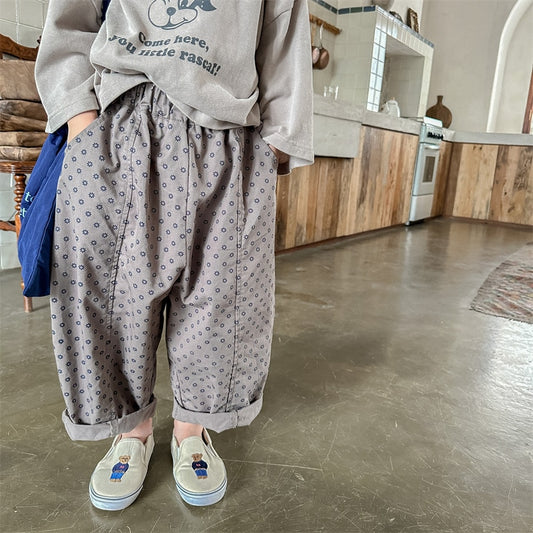 -キッズ フラワー ルーズ ワイド パンツ - mamahalo shop - ロングパンツ・スウェットパンツ -  べビー服 - 子供服 - 男の子 - 女の子