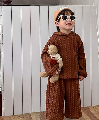 -キッズ ニット セットアップ フーディ パーカー セーター ワイド パンツ - mamahalo shop - 長袖セットアップ -  べビー服 - 子供服 - 男の子 - 女の子