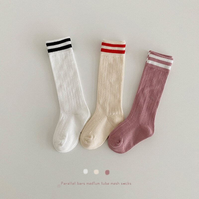 -#ベビー キッズ ライン メッシュ スクール ハイソックス 靴下 3足セット - mamahalo shop - ベビー用靴下・タイツ -  べビー服 - 子供服 - 男の子 - 女の子