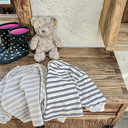 -キッズ ボーダー プリント 長袖 ルーズ Tシャツ トップス - mamahalo shop - 長袖Tシャツ -  べビー服 - 子供服 - 男の子 - 女の子