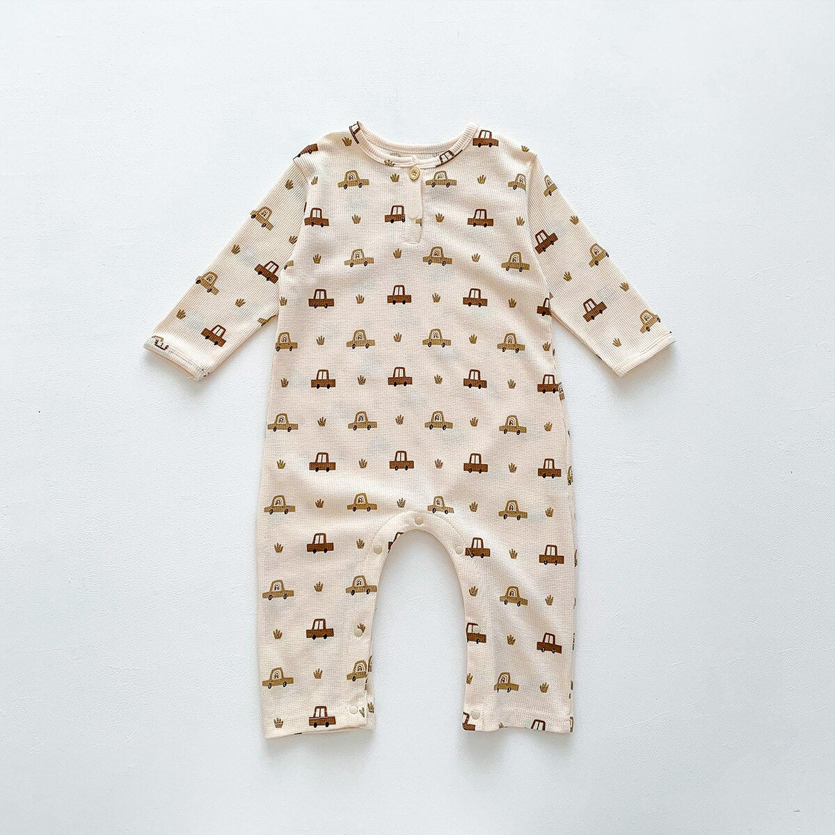 -ベビー 長袖 プリント ロンパース ジャンプスーツ 車 くるま フラワー - mamahalo shop - 長袖ロンパース -  べビー服 - 子供服 - 男の子 - 女の子