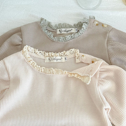 -ベビー レース ワッフル 長袖 ロンパース ジャンプスーツ - mamahalo shop - 長袖ロンパース -  べビー服 - 子供服 - 男の子 - 女の子