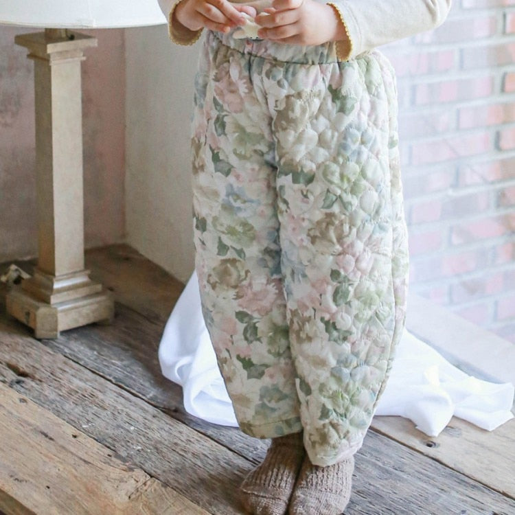 -キッズ キルティング フラワー パンツ 暖パン - mamahalo shop - ロングパンツ・スウェットパンツ -  べビー服 - 子供服 - 男の子 - 女の子