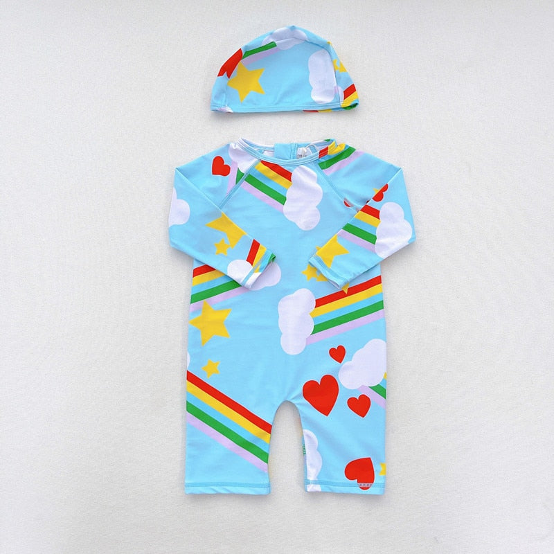 -キッズ 水着 長袖 ラッシュガード 帽子 セット スイムウェア【mh0001893】 - mamahalo shop - ベビー用水着 -  べビー服 - 子供服 - 男の子 - 女の子