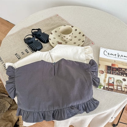 -キッズ ラッフル フリル  ピンタック ブラウス トップス - mamahalo shop - 半袖シャツ・ブラウス -  べビー服 - 子供服 - 男の子 - 女の子