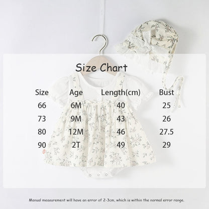 -ベビー フラワー ワンピース ドッキング 半袖 ロンパース ボンネット 帽子 セット - mamahalo shop - 半袖ロンパース -  べビー服 - 子供服 - 男の子 - 女の子