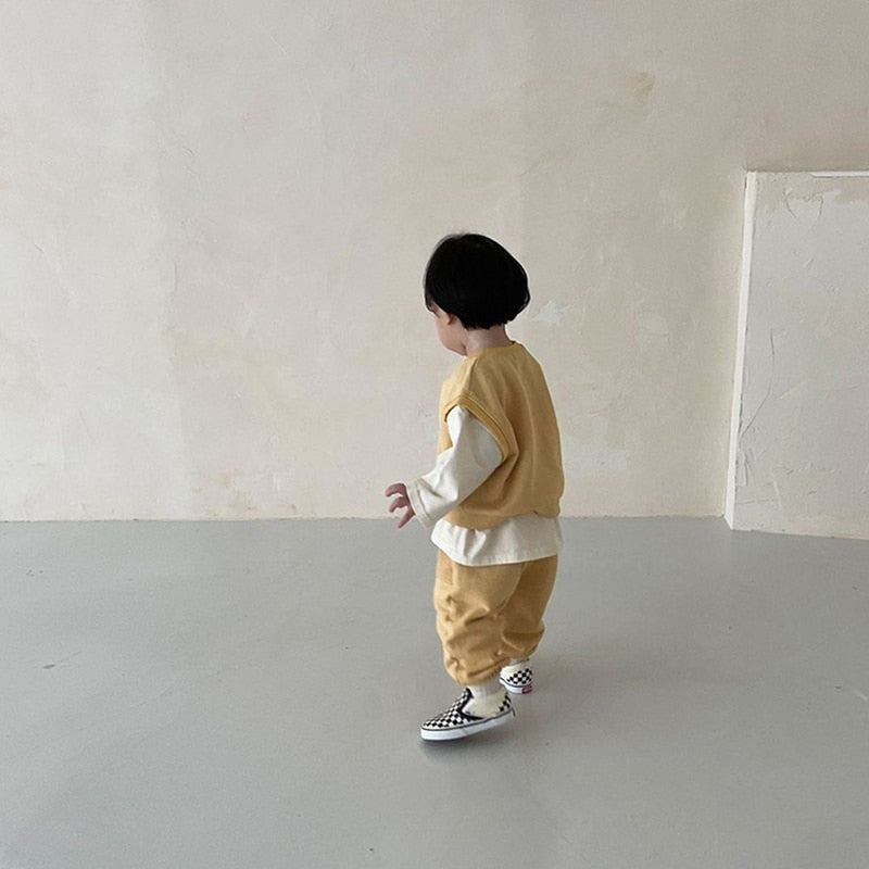 -ベビー セットアップ Vネック ベスト パンツ - mamahalo shop - ノースリーブセットアップ -  べビー服 - 子供服 - 男の子 - 女の子