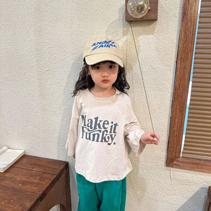 -キッズ レターロゴ 肩落ち ルーズ 長袖 Tシャツ トップス 4600B - mamahalo shop - 長袖Tシャツ -  べビー服 - 子供服 - 男の子 - 女の子