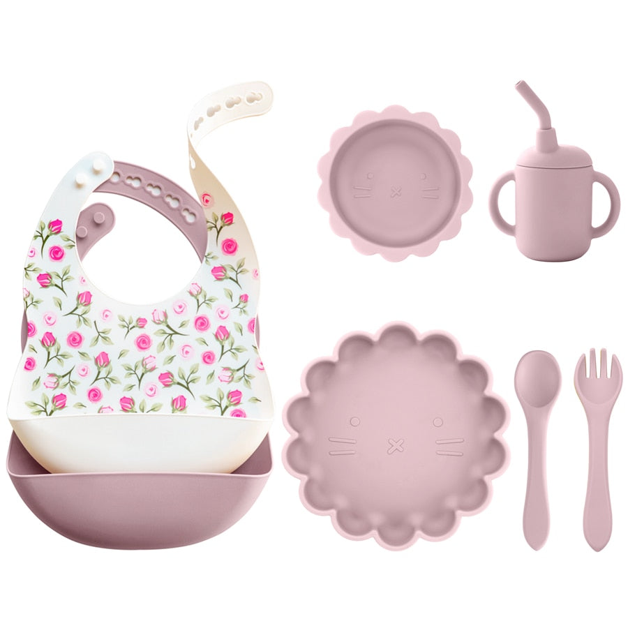 -6個セット シリコン セット ベビー ビブ 吸盤 ボウル カップ トレーニング スプーン フォーク - mamahalo shop - ベビーキッズ食器 -  べビー服 - 子供服 - 男の子 - 女の子