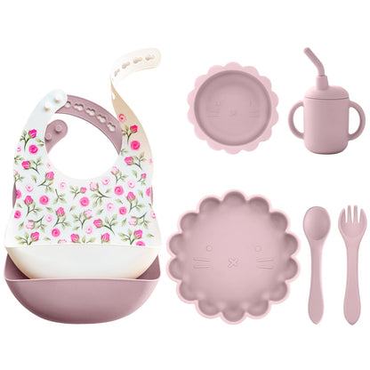 -6個セット シリコン セット ベビー ビブ 吸盤 ボウル カップ トレーニング スプーン フォーク - mamahalo shop - ベビーキッズ食器 -  べビー服 - 子供服 - 男の子 - 女の子