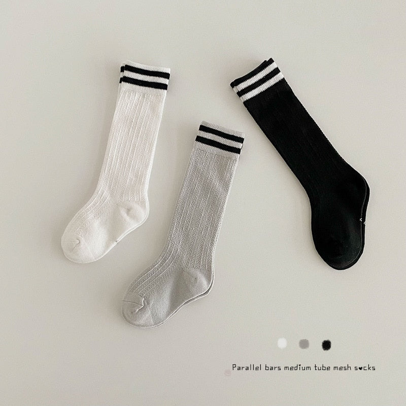 -#ベビー キッズ ライン メッシュ スクール ハイソックス 靴下 3足セット - mamahalo shop - ベビー用靴下・タイツ -  べビー服 - 子供服 - 男の子 - 女の子