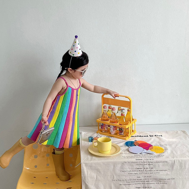 -キッズ カラフル ストライプ キャミソール ワンピース - mamahalo shop - ノースリーブワンピース -  べビー服 - 子供服 - 男の子 - 女の子