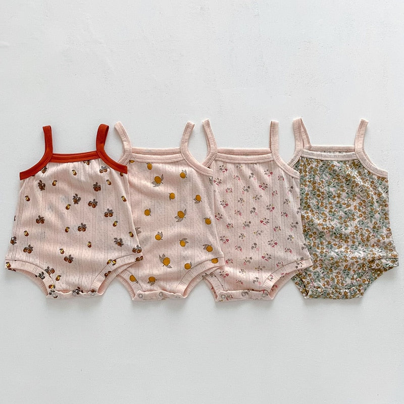 ベビー メッシュ キャミソール ロンパース レモン フラワー 洋梨 - mamahalo shop - ノースリーブロンパース - ベビー服 - 子供服 - 男の子 - 女の子