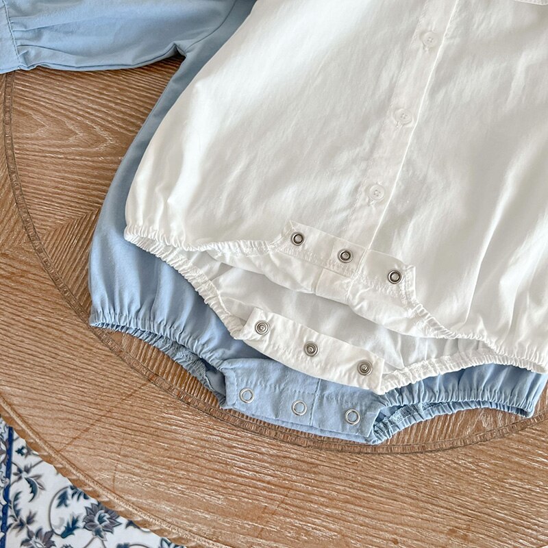 -ベビー フリルカラー 長袖 ブラウス シャツ ロンパース【mh0001021】 - mamahalo shop - 長袖ロンパース -  べビー服 - 子供服 - 男の子 - 女の子