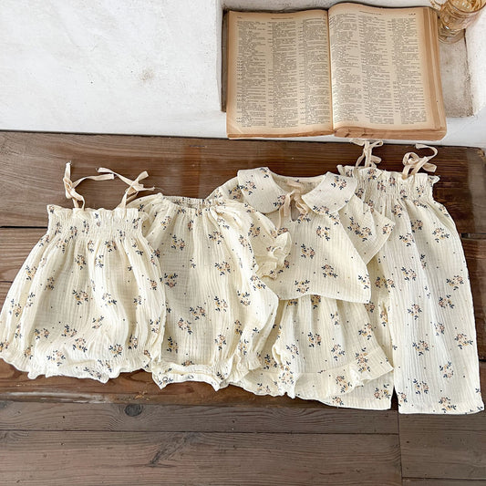 ベビー フラワー ナチュラル キャミソール ワンピース ロンパース 半袖 セットアップ 5380B - mamahalo shop - 半袖ロンパース - ベビー服 - 子供服 - 男の子 - 女の子