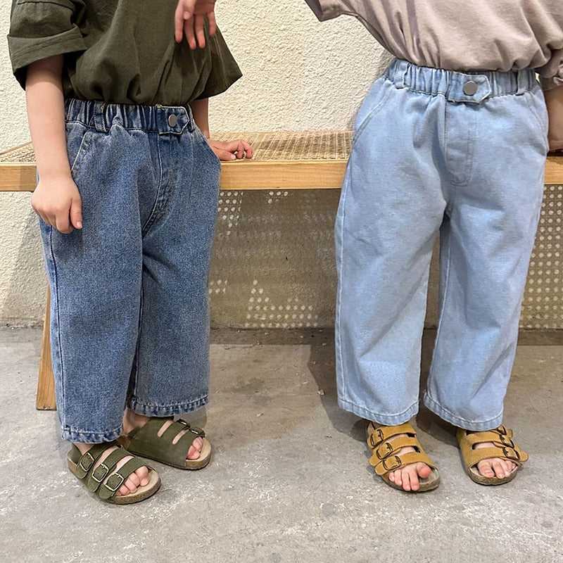 -キッズ デニム ルーズ ワイド ストレート パンツ ジーンズ - mamahalo shop - デニムパンツ -  べビー服 - 子供服 - 男の子 - 女の子