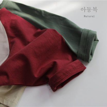 -キッズ ラグラン パッチワーク 長袖 ルーズ Tシャツ トップス - mamahalo shop - 長袖Tシャツ -  べビー服 - 子供服 - 男の子 - 女の子