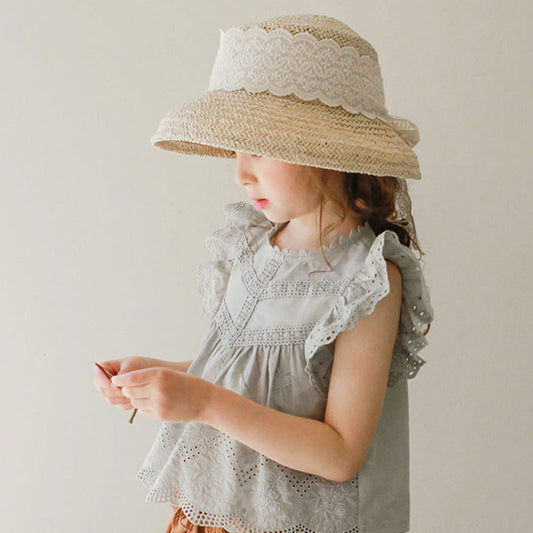 -キッズ レース 透け感 フリル ショートパンツ 半袖 Tシャツ ブラウス トップス - mamahalo shop - ハーフパンツ・ショートパンツ -  べビー服 - 子供服 - 男の子 - 女の子