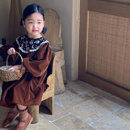 -キッズ レース フラワー カラー 長袖 ワンピース - mamahalo shop - 長袖ワンピース -  べビー服 - 子供服 - 男の子 - 女の子