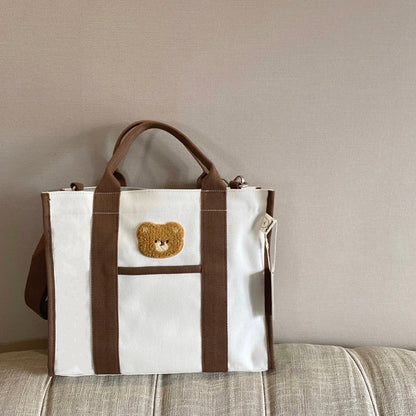 -キャンバス 刺繍 くま ベア トートバッグ ショルダーバッグ ママバッグ 鞄 - mamahalo shop - マザーズバッグ -  べビー服 - 子供服 - 男の子 - 女の子