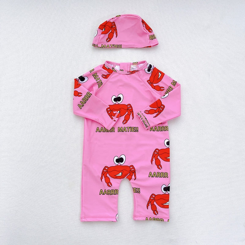 -キッズ 水着 長袖 ラッシュガード 帽子 セット スイムウェア【mh0001893】 - mamahalo shop - ベビー用水着 -  べビー服 - 子供服 - 男の子 - 女の子