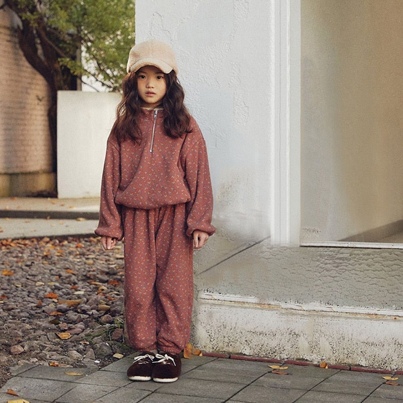 -☺︎ キッズ セットアップ ハーフジップ フラワー スウェット トップス パンツ - mamahalo shop - 長袖セットアップ -  べビー服 - 子供服 - 男の子 - 女の子