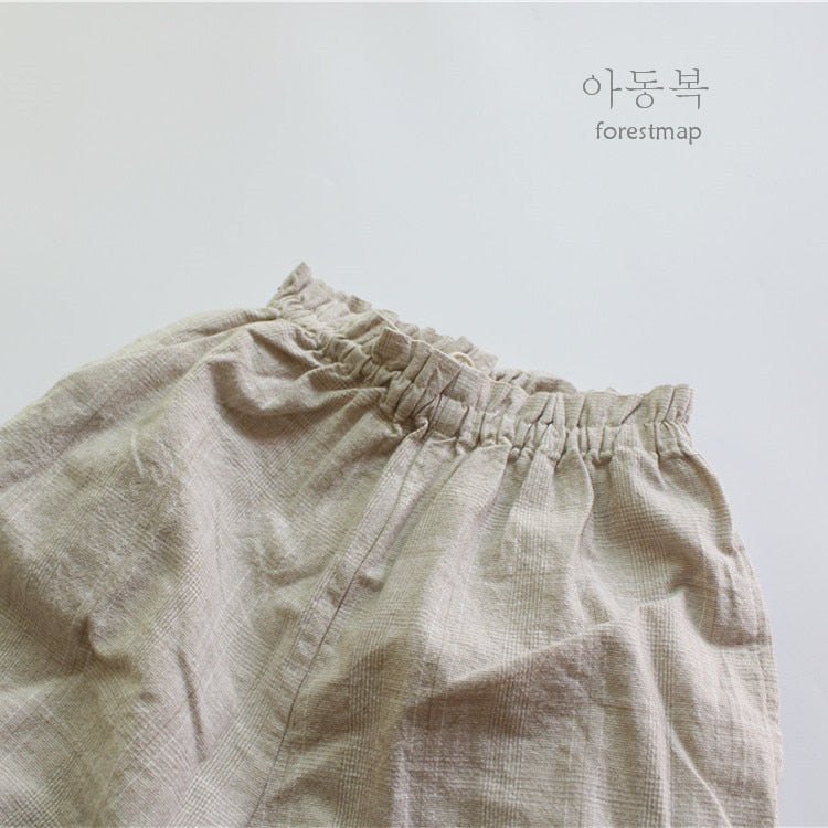 -キッズ チェック コットンリネン シンプル ランタン ルーズ パンツ【mh0001421】 - mamahalo shop - ロングパンツ・スウェットパンツ -  べビー服 - 子供服 - 男の子 - 女の子