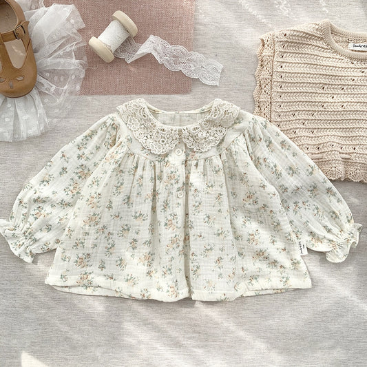 -ベビー キッズ レース 刺繍 襟 長袖 チュニック ブラウス シャツ - mamahalo shop - 長袖シャツ・ブラウス -  べビー服 - 子供服 - 男の子 - 女の子