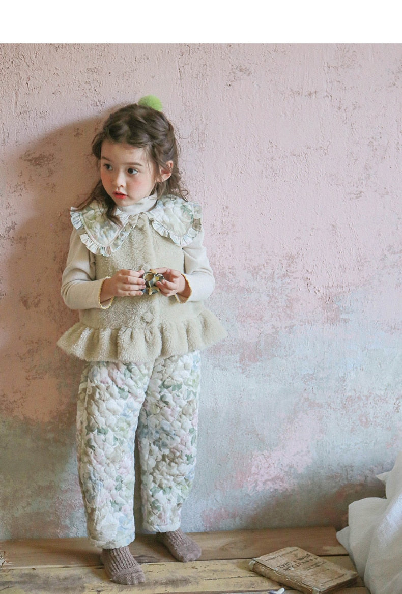 -キッズ キルティング フラワー パンツ 暖パン - mamahalo shop - ロングパンツ・スウェットパンツ -  べビー服 - 子供服 - 男の子 - 女の子