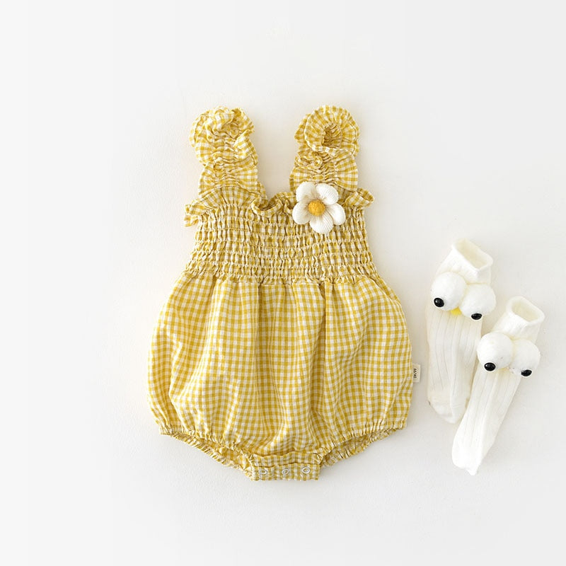 -ベビー チェック サスペンダー ノースリーブ シャーリング ロンパース - mamahalo shop - ノースリーブロンパース -  べビー服 - 子供服 - 男の子 - 女の子