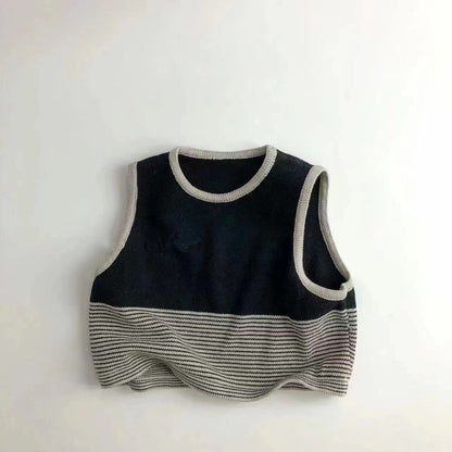 -キッズ ボーダー 無地 ドッキング ベスト トップス ボーイズ【mh0002677】 - mamahalo shop - ベスト -  べビー服 - 子供服 - 男の子 - 女の子