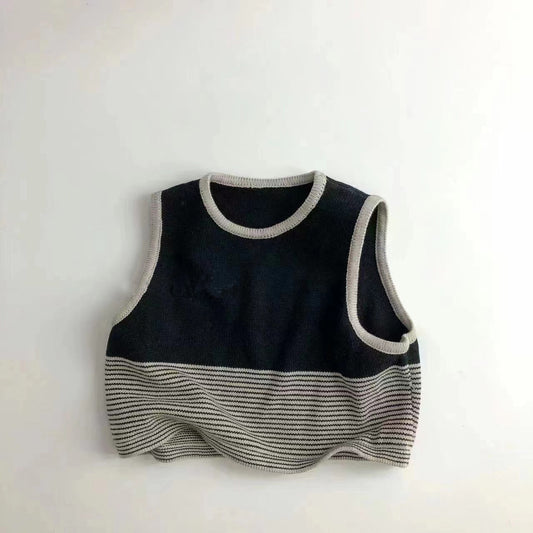 -キッズ ボーダー 無地 ドッキング ベスト トップス ボーイズ【mh0002677】 - mamahalo shop - ベスト -  べビー服 - 子供服 - 男の子 - 女の子