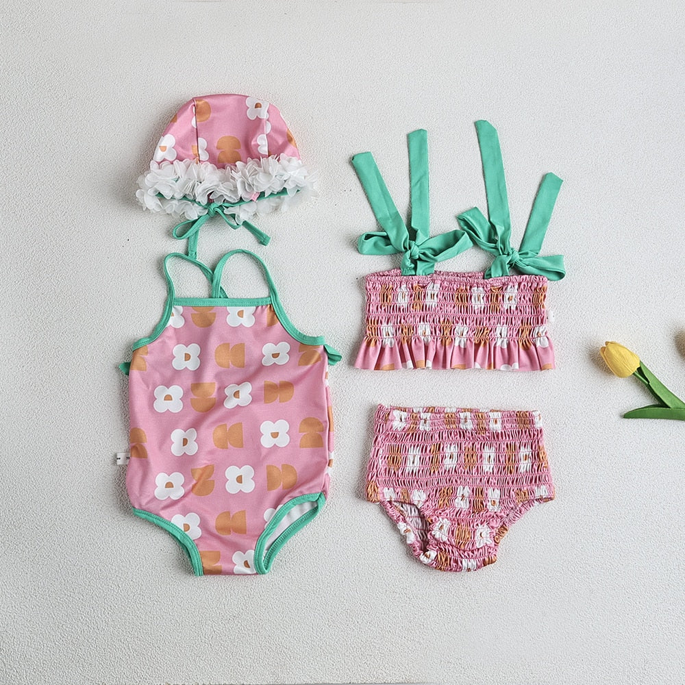 -ベビー 水着 ワンピース ビキニ セパレート レトロフラワー スイムウェア ガールズ【mh0002436】 - mamahalo shop - ベビー用水着 -  べビー服 - 子供服 - 男の子 - 女の子