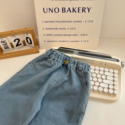 -キッズ デニム ワイド ストレート パンツ ジーンズ - mamahalo shop - デニムパンツ -  べビー服 - 子供服 - 男の子 - 女の子